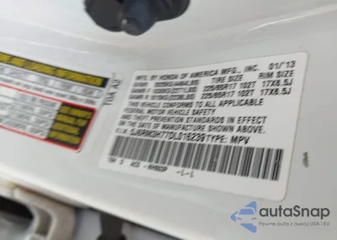 2013 Honda Cr-V Ex-L z USA, uszkodzony, nr VIN 5J6RM3H77DL016239